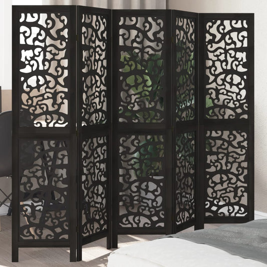 Room Divider 5 Panels Black Solid Wood Paulownia