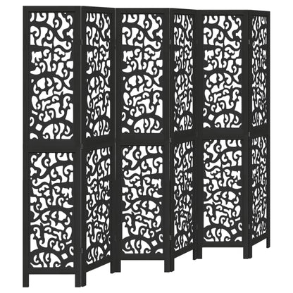 Room Divider 6 Panels Black Solid Wood Paulownia