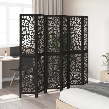 Room Divider 6 Panels Black Solid Wood Paulownia