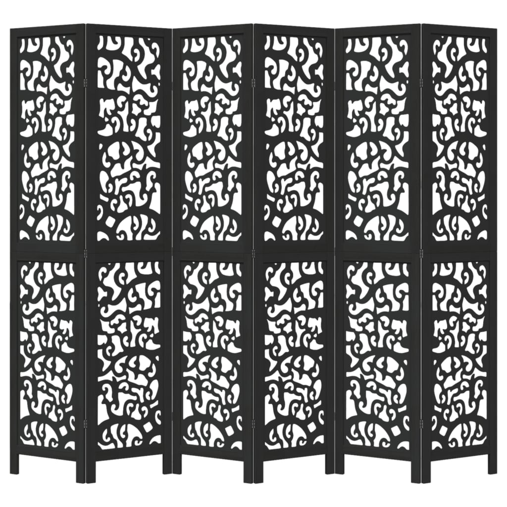 Room Divider 6 Panels Black Solid Wood Paulownia