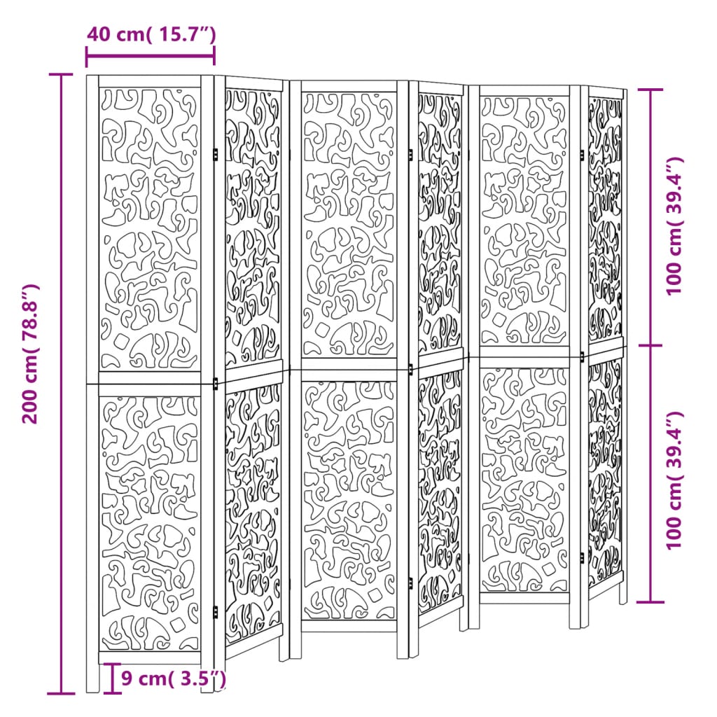 Room Divider 6 Panels Black Solid Wood Paulownia