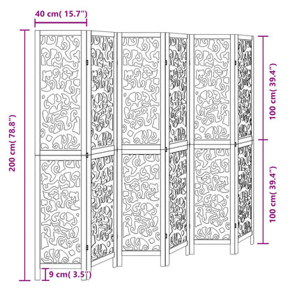 Room Divider 6 Panels Black Solid Wood Paulownia