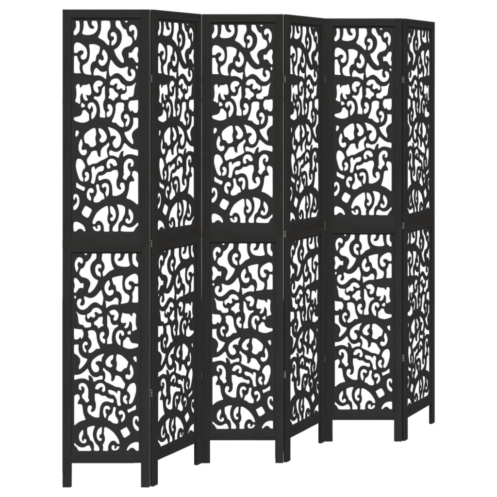 Room Divider 6 Panels Black Solid Wood Paulownia