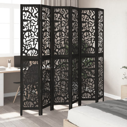 Room Divider 6 Panels Black Solid Wood Paulownia