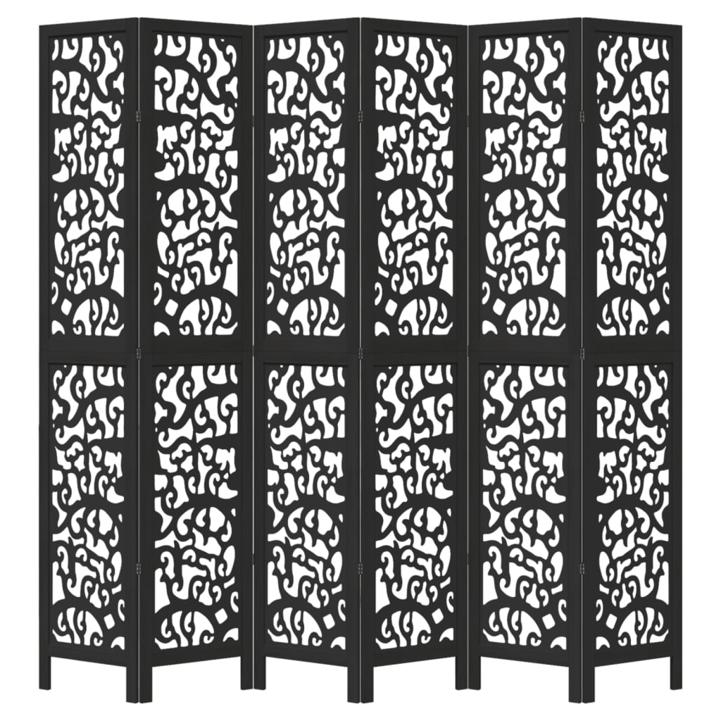 Room Divider 6 Panels Black Solid Wood Paulownia