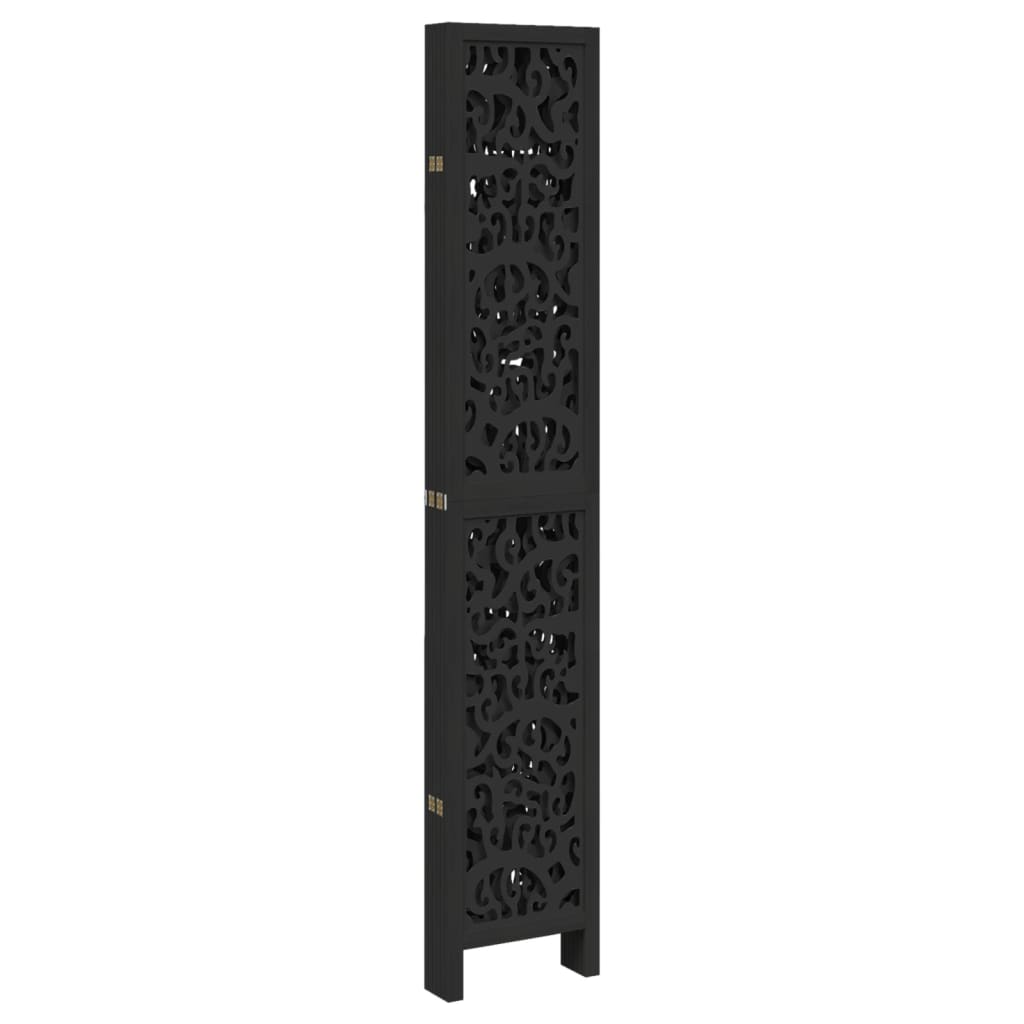 Room Divider 6 Panels Black Solid Wood Paulownia