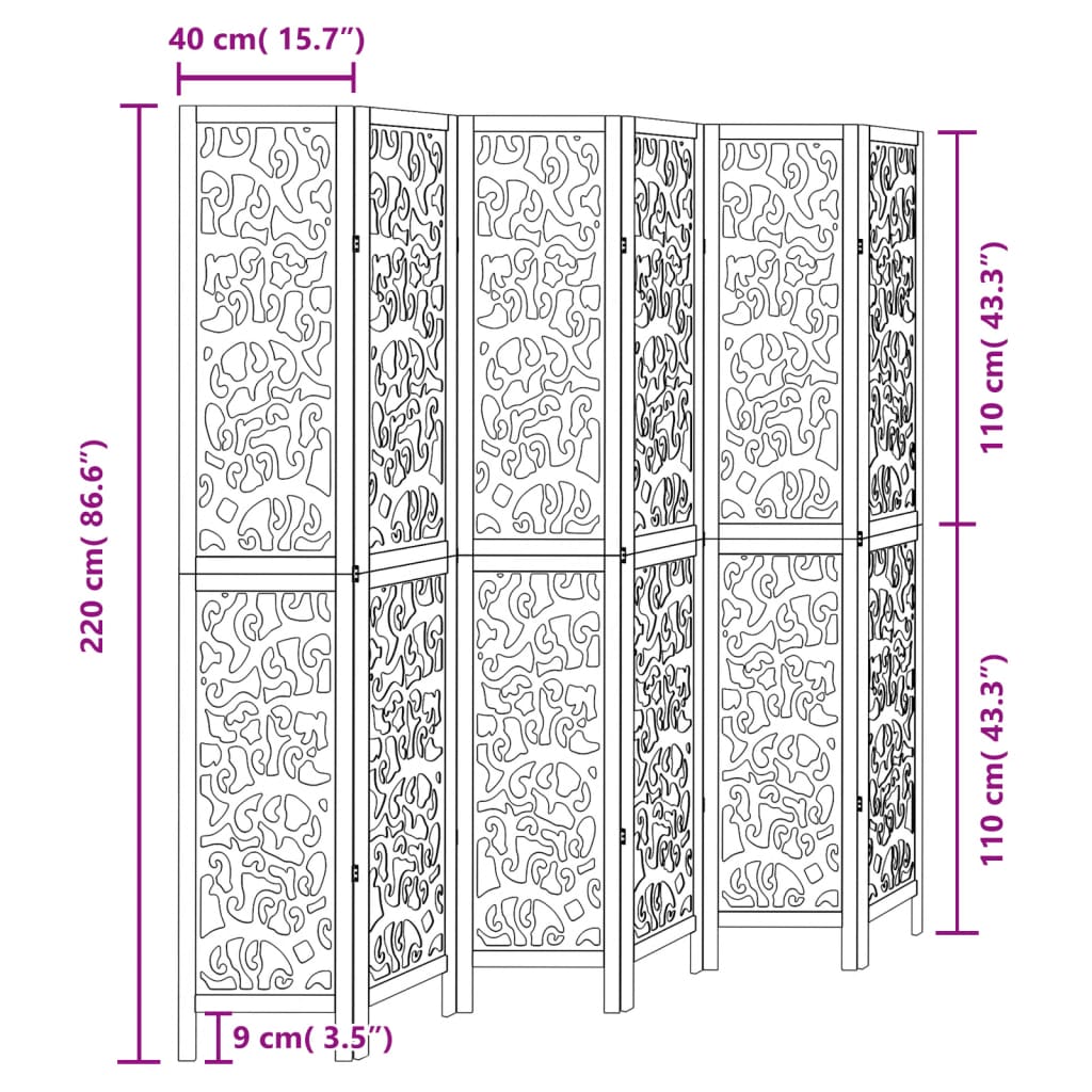 Room Divider 6 Panels Black Solid Wood Paulownia