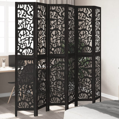 Room Divider 6 Panels Black Solid Wood Paulownia