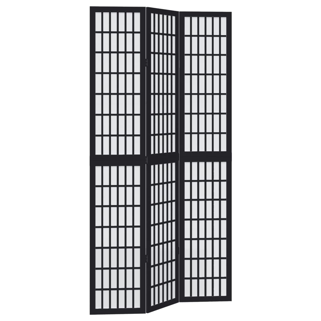 Room Divider 3 Panels Black Solid Wood Paulownia