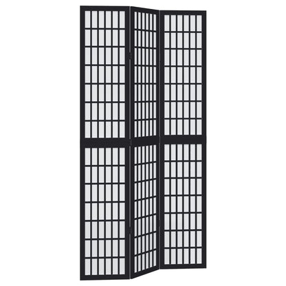 Room Divider 3 Panels Black Solid Wood Paulownia