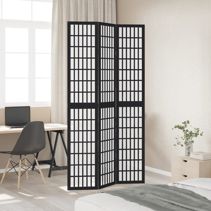 Room Divider 3 Panels Black Solid Wood Paulownia