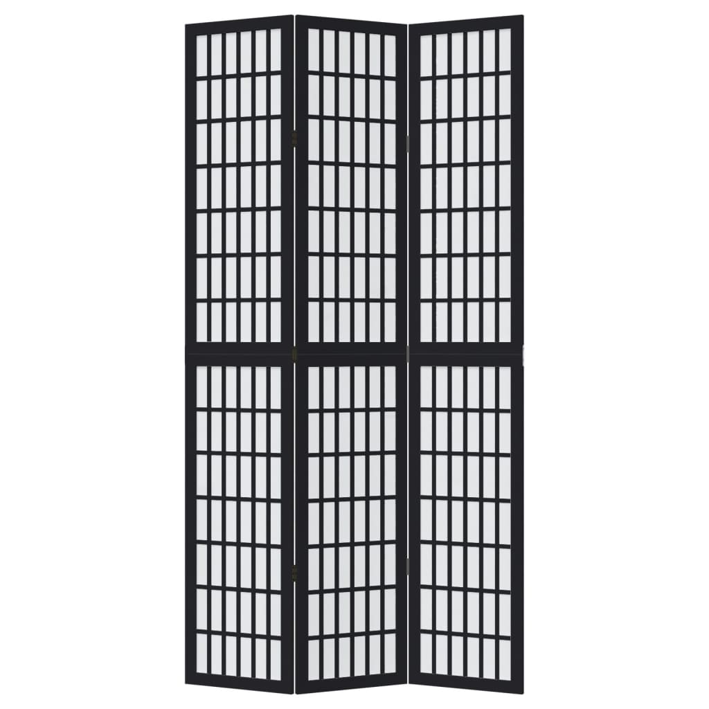 Room Divider 3 Panels Black Solid Wood Paulownia