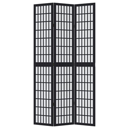 Room Divider 3 Panels Black Solid Wood Paulownia