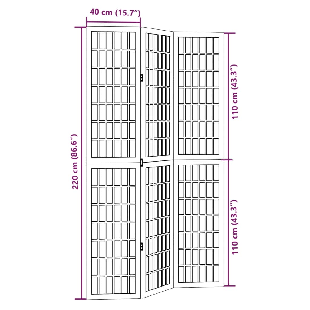 Room Divider 3 Panels Black Solid Wood Paulownia