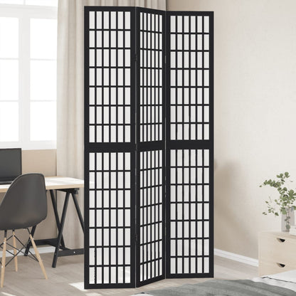 Room Divider 3 Panels Black Solid Wood Paulownia