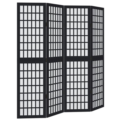 Room Divider 4 Panels Black Solid Wood Paulownia