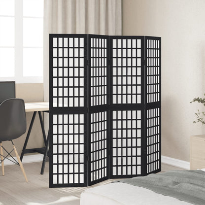 Room Divider 4 Panels Black Solid Wood Paulownia