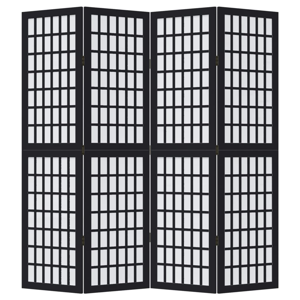 Room Divider 4 Panels Black Solid Wood Paulownia