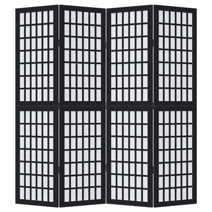 Room Divider 4 Panels Black Solid Wood Paulownia