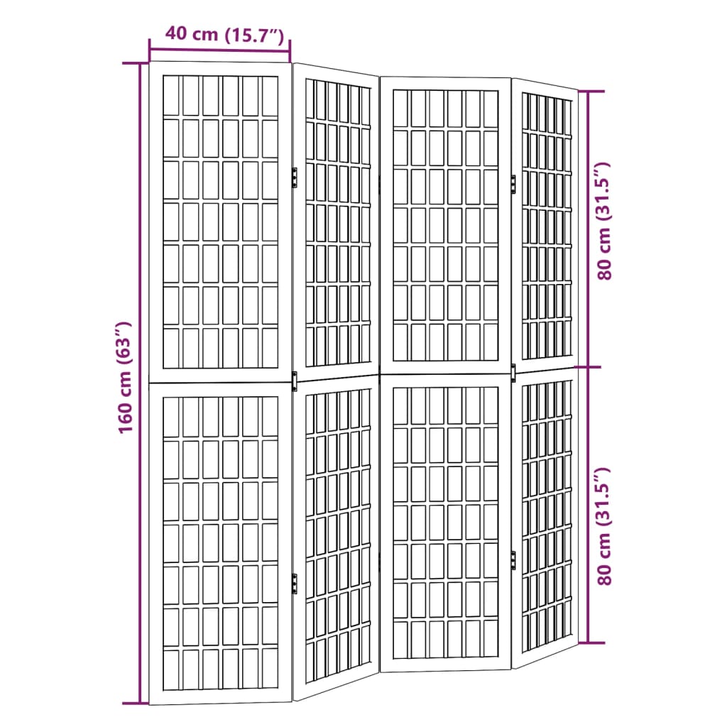 Room Divider 4 Panels Black Solid Wood Paulownia