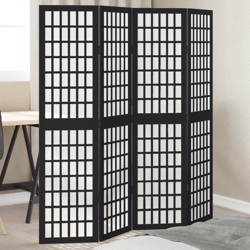 Room Divider 4 Panels Black Solid Wood Paulownia