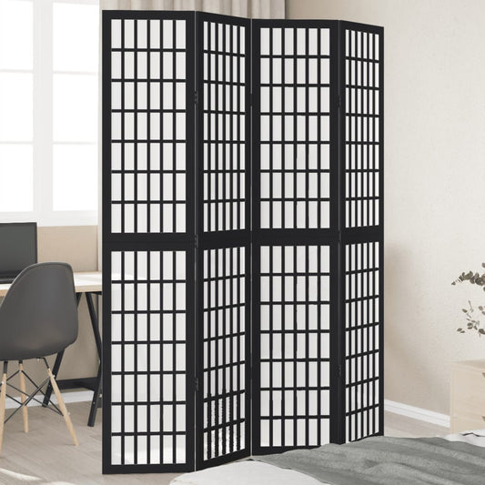 Room Divider 4 Panels Black Solid Wood Paulownia