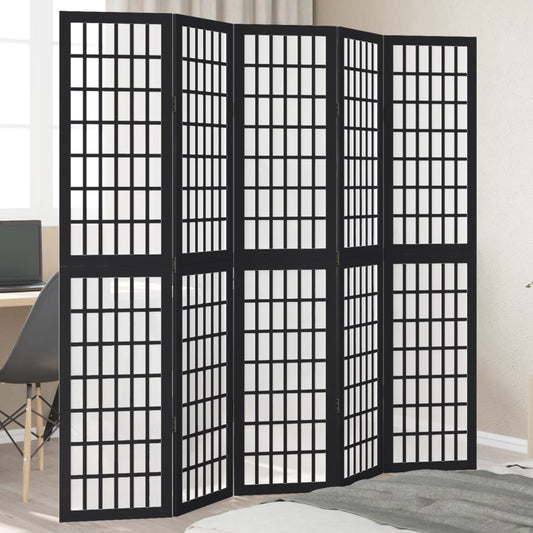 Room Divider 5 Panels Black Solid Wood Paulownia