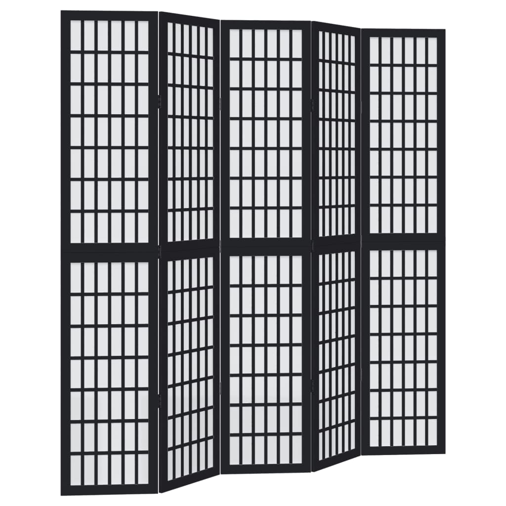 Room Divider 5 Panels Black Solid Wood Paulownia