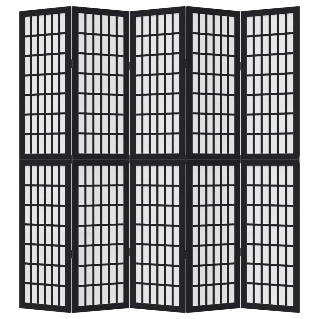 Room Divider 5 Panels Black Solid Wood Paulownia