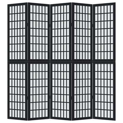 Room Divider 5 Panels Black Solid Wood Paulownia