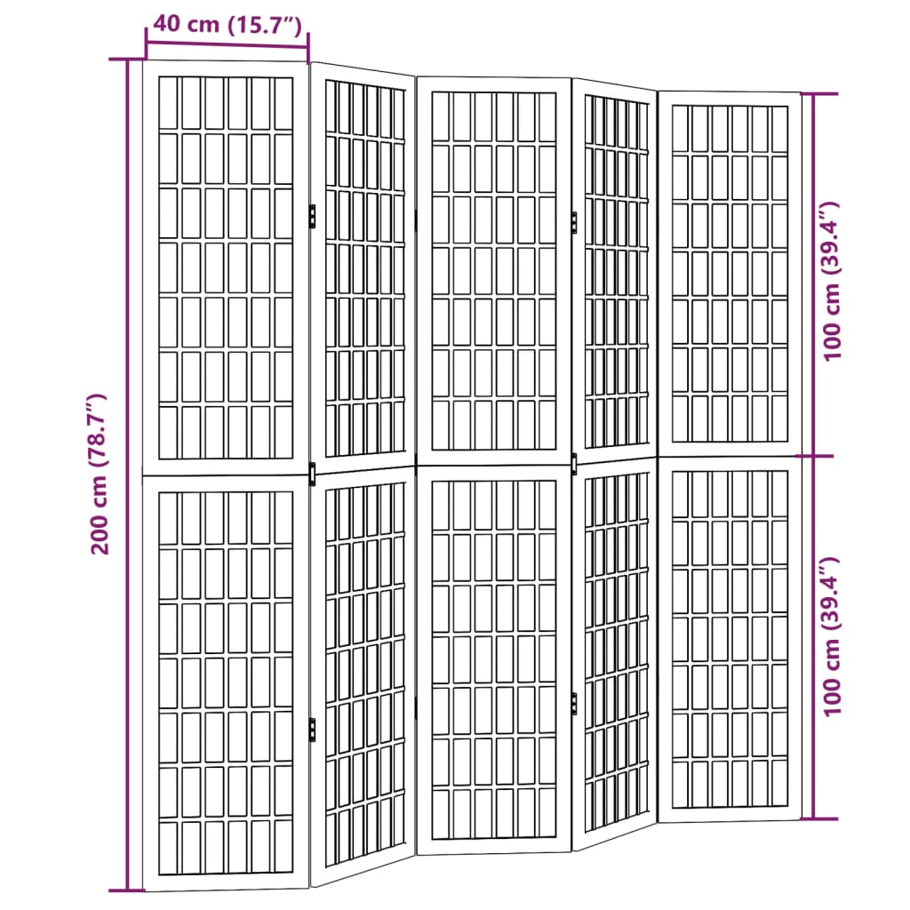 Room Divider 5 Panels Black Solid Wood Paulownia