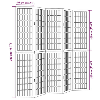 Room Divider 5 Panels Black Solid Wood Paulownia