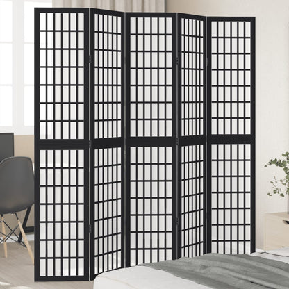 Room Divider 5 Panels Black Solid Wood Paulownia