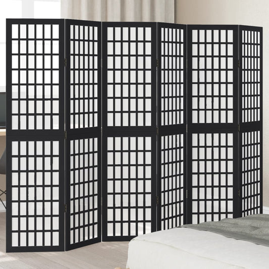 Room Divider 6 Panels Black Solid Wood Paulownia