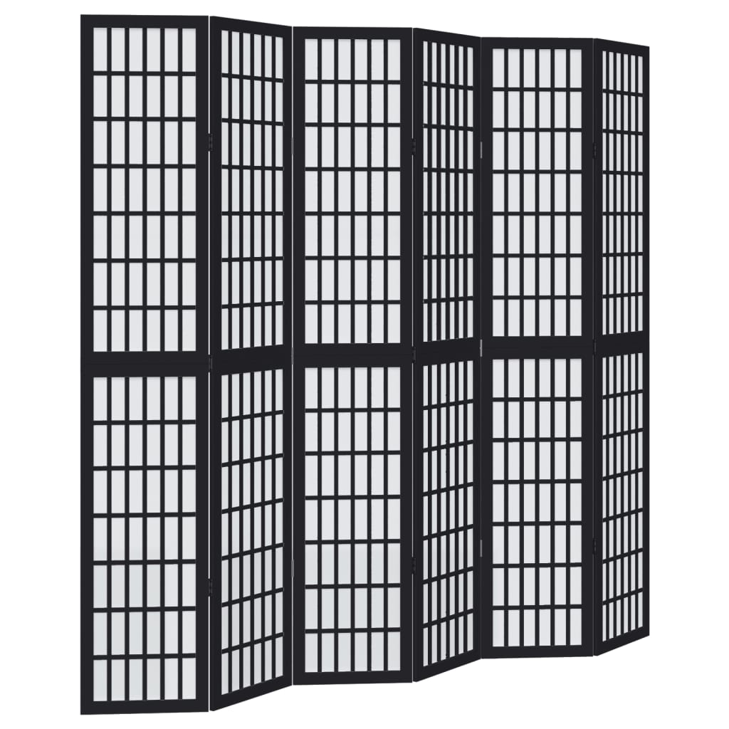 Room Divider 6 Panels Black Solid Wood Paulownia