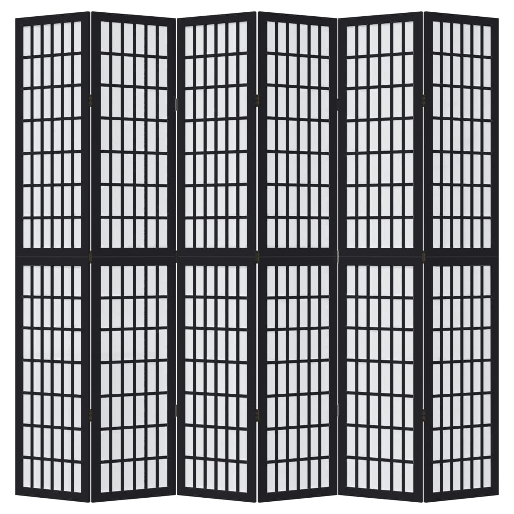 Room Divider 6 Panels Black Solid Wood Paulownia