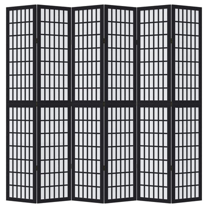 Room Divider 6 Panels Black Solid Wood Paulownia