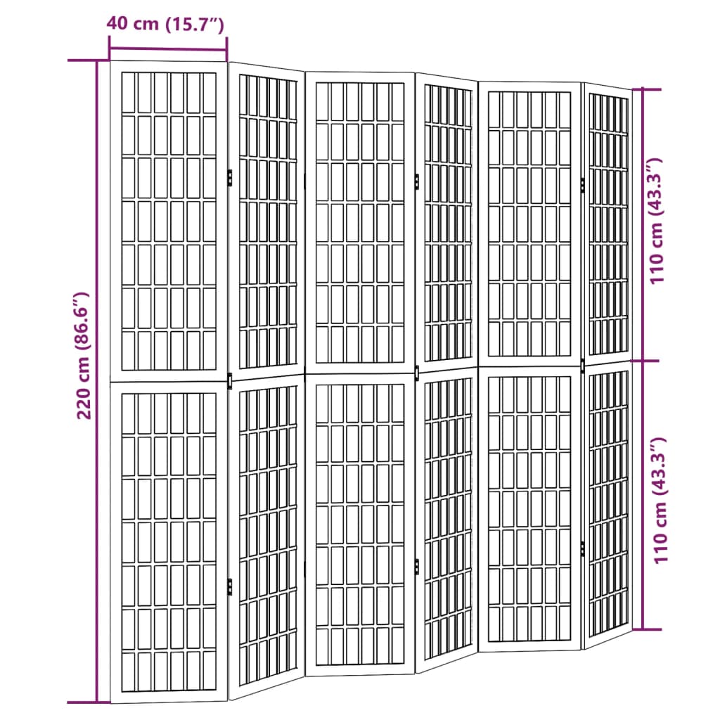 Room Divider 6 Panels Black Solid Wood Paulownia