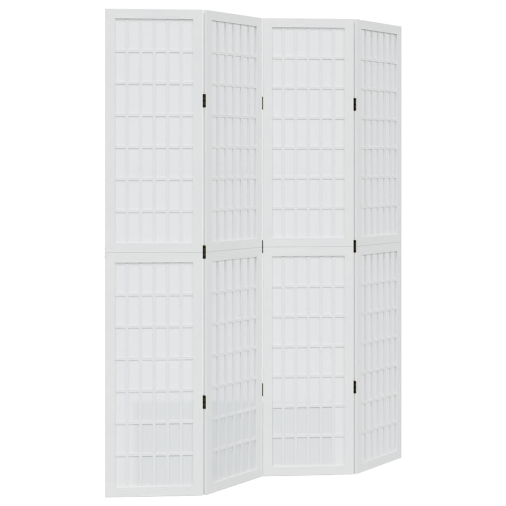 Room Divider 4 Panels White Solid Wood Paulownia