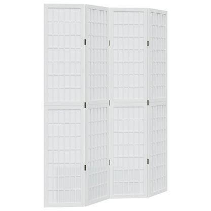 Room Divider 4 Panels White Solid Wood Paulownia