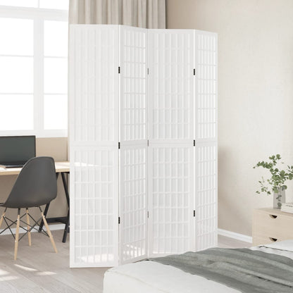 Room Divider 4 Panels White Solid Wood Paulownia