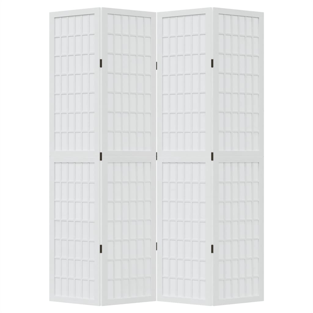 Room Divider 4 Panels White Solid Wood Paulownia