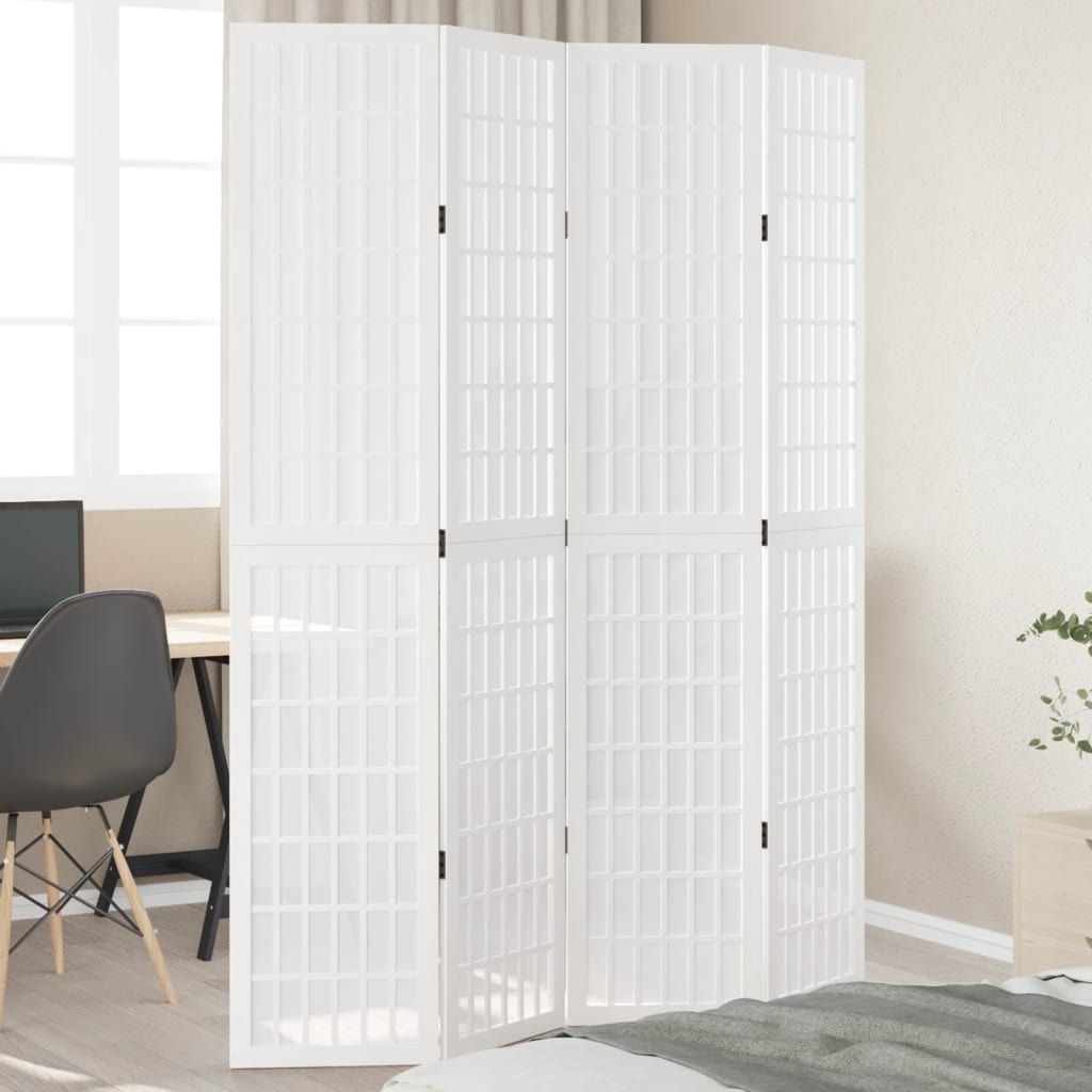 Room Divider 4 Panels White Solid Wood Paulownia