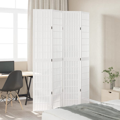 Room Divider 4 Panels White Solid Wood Paulownia