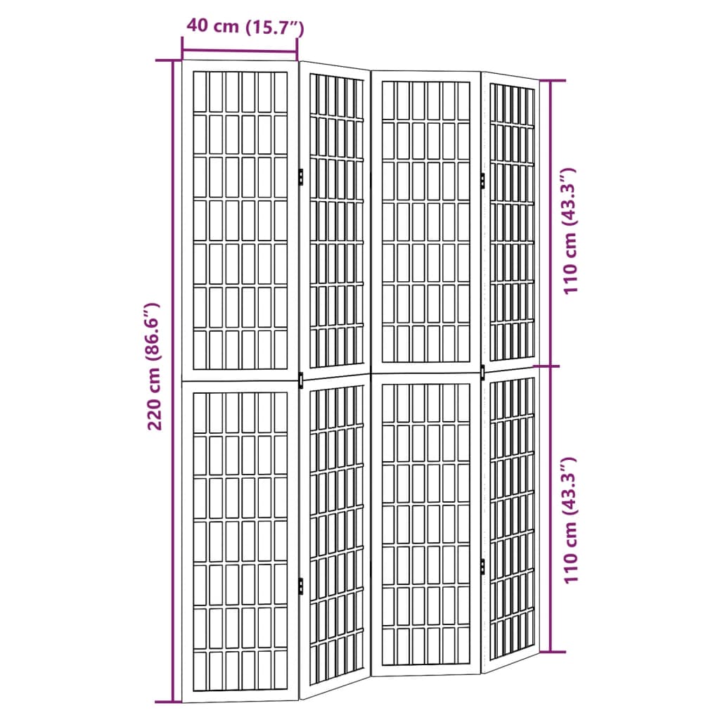 Room Divider 4 Panels White Solid Wood Paulownia