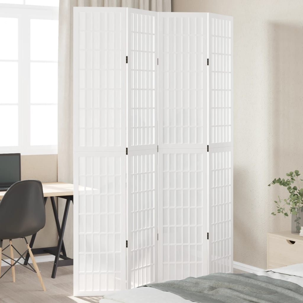 Room Divider 4 Panels White Solid Wood Paulownia