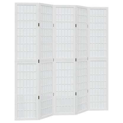 Room Divider 5 Panels White Solid Wood Paulownia