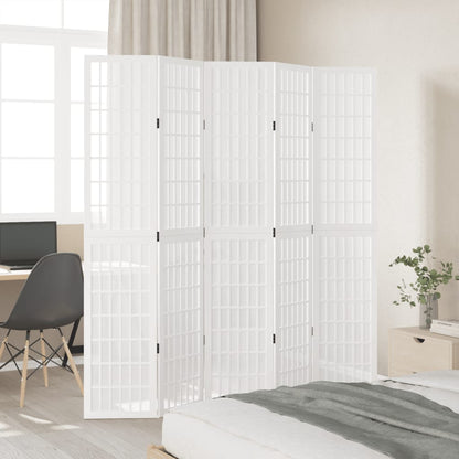 Room Divider 5 Panels White Solid Wood Paulownia