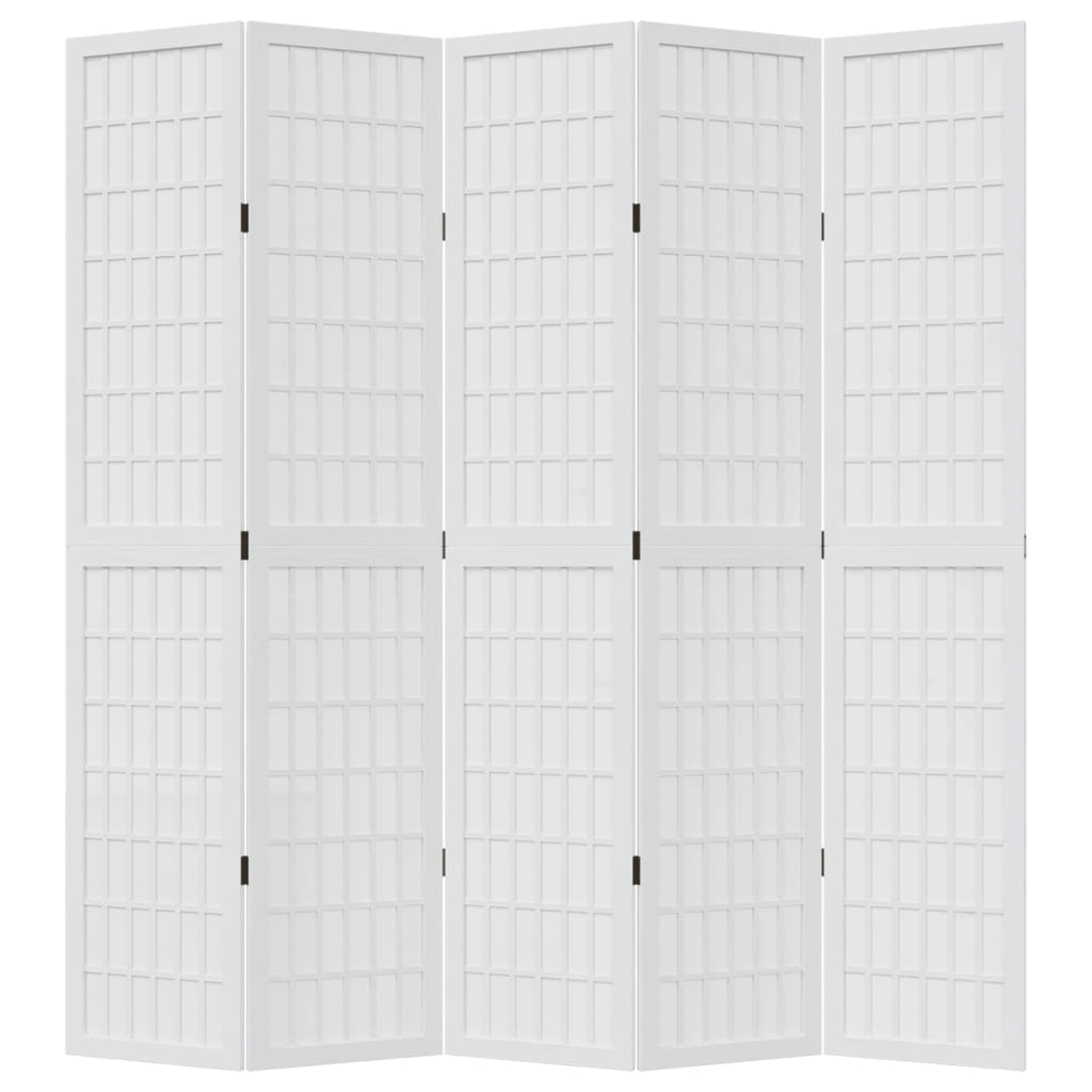 Room Divider 5 Panels White Solid Wood Paulownia