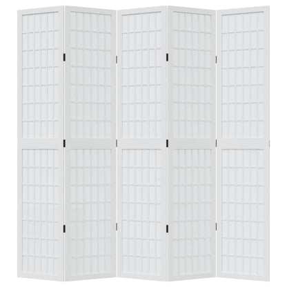 Room Divider 5 Panels White Solid Wood Paulownia